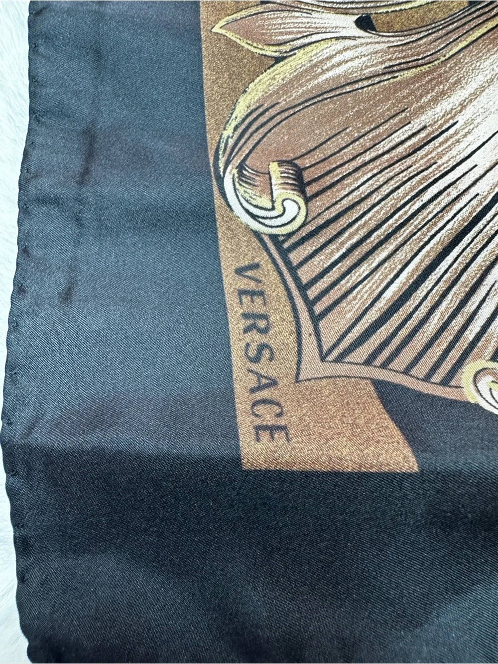 Versace Silk Medallion Scarf in Blue, Gold & Black